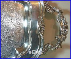 Silver Plate Oval 27 7/8 By 16 1/4 Scroll Design Serving Tray By 1881 Rogers