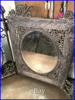 Silver Plate Tri-fold Etches Vanity Mirror Antique Victorian Ladies Rogers Bro