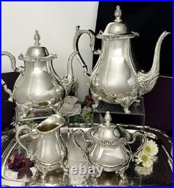 Silver Plated Tea Set Rochelle Rogers Brothers with Oneida Tray 5 piece Tea Set