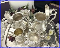 Silver Plated Tea Set Rochelle Rogers Brothers with Oneida Tray 5 piece Tea Set