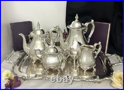 Silver Plated Tea Set Rochelle Rogers Brothers with Oneida Tray 5 piece Tea Set