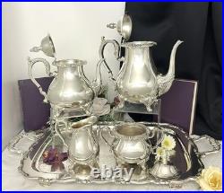 Silver Plated Tea Set Rochelle Rogers Brothers with Oneida Tray 5 piece Tea Set