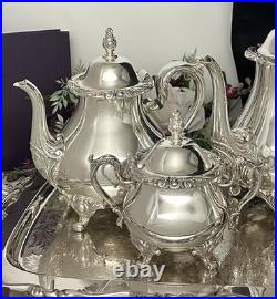 Silver Plated Tea Set Rochelle Rogers Brothers with Oneida Tray 5 piece Tea Set
