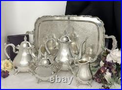 Silver Plated Tea Set Rochelle Rogers Brothers with Oneida Tray 5 piece Tea Set