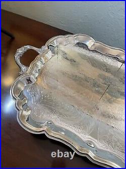Silverplate American Victorian Style Rogers HANDLED & Footed Chased Tray VINTAGE