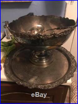 Silverplate Punch Bowl Set FB Rogers 1883 Crown Mark Ladle Tray Cups Goblets
