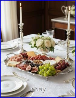 Silverplate Tray Victorian Style American Rogers HANDLED & Footed Chased VINTAGE