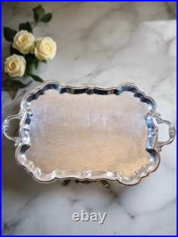 Silverplate Tray Victorian Style American Rogers HANDLED & Footed Chased VINTAGE