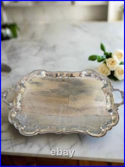 Silverplate Tray Victorian Style American Rogers HANDLED & Footed Chased VINTAGE