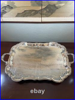 Silverplate Tray Victorian Style American Rogers HANDLED & Footed Chased VINTAGE