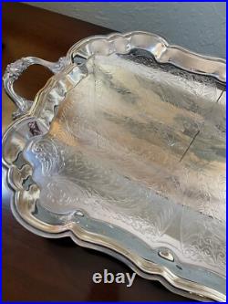 Silverplate Tray Victorian Style American Rogers HANDLED & Footed Chased VINTAGE