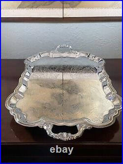 Silverplate Tray Victorian Style American Rogers HANDLED & Footed Chased VINTAGE