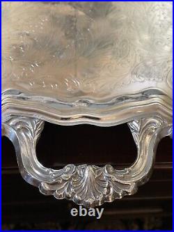 Silverplate Tray Victorian Style American Rogers HANDLED & Footed Chased VINTAGE