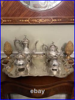 Silverplate Tray Victorian Style American Rogers HANDLED & Footed Chased VINTAGE