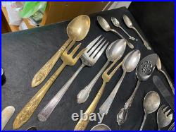 Silverplate flatware and more lot of 91 mixed spoon fork knife Rogers Tudor +