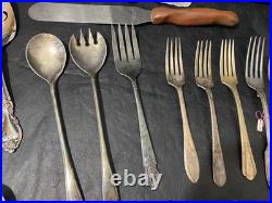 Silverplate flatware and more lot of 91 mixed spoon fork knife Rogers Tudor +
