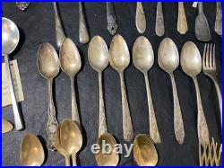 Silverplate flatware and more lot of 91 mixed spoon fork knife Rogers Tudor +