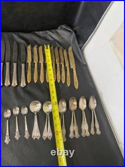 Silverplate flatware and more lot of 91 mixed spoon fork knife Rogers Tudor +