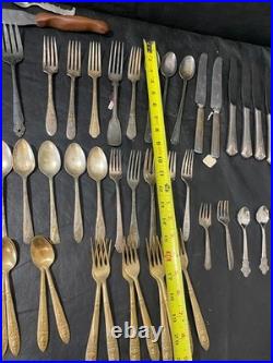 Silverplate flatware and more lot of 91 mixed spoon fork knife Rogers Tudor +