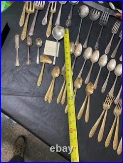 Silverplate flatware and more lot of 91 mixed spoon fork knife Rogers Tudor +