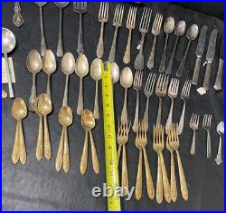 Silverplate flatware and more lot of 91 mixed spoon fork knife Rogers Tudor +