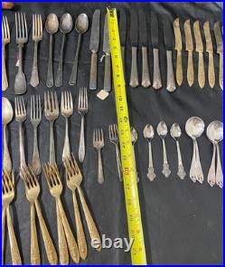 Silverplate flatware and more lot of 91 mixed spoon fork knife Rogers Tudor +