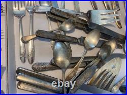 Silverplate flatware fork spoon knife 142 pieces mixed brands Rogers Oneida +