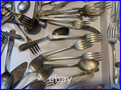Silverplate flatware fork spoon knife 142 pieces mixed brands Rogers Oneida +