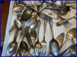 Silverplate flatware fork spoon knife 142 pieces mixed brands Rogers Oneida +