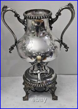 Stunning Antique Embossed Silver Plate Coffee Urn By Rogers Bros. Missing Lid