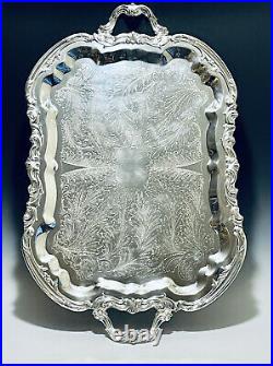 Stunning Antique Large Footed 29 Long Victorian Silver Plate Tray By FB Rogers