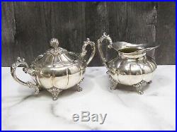 Stunning FB Rogers Silver 1883 Coffee Tea Set Footed Acorn Squash Motif