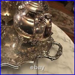 Stunning Wm Rogers By Oneida 6pc Silverplate Tea Set Coffee Tray Ornate