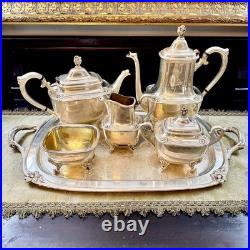 Tea & Coffee Set withtray. Gold washed silver plate Roger's bros daffodil pattern