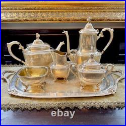 Tea & Coffee Set withtray. Gold washed silver plate Roger's bros daffodil pattern