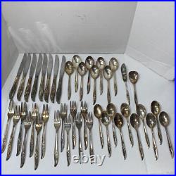 VINTAGE? 1847 Wm ROGERS Silverware Silver plate Magic Rose 42 Pieces