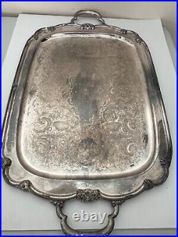 VINTAGE ROGERS BROS REMEMBRANCE SILVERPLATE 22 SERVING TRAY METAL 29 WithHANDLES