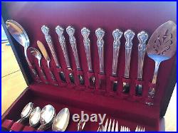 VINTAGE Wm A ROGERS SILVER-PLATE 54pc ROSE VALLEY FLATWARE SET IN ORIG WOOD CASE
