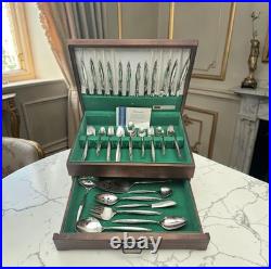 VTG 1847 Rogers Bros Garland Silverplate Flatware Set 80 pc Wood Chest Service