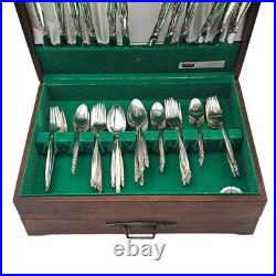 VTG 1847 Rogers Bros Garland Silverplate Flatware Set 80 pc Wood Chest Service