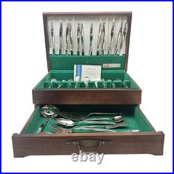 VTG 1847 Rogers Bros Garland Silverplate Flatware Set 80 pc Wood Chest Service
