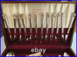VTG 1847 Rogers Brothers Eternally Yours Silver Plated Flatware 65 Pc Set & Case