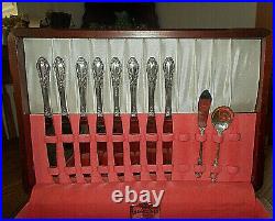 VTG. 1881 ROGERS ONEIDA ENCHANTMENT SERVICE FOR 8 SILVERPLATE FLATWARE + Chest