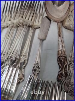 VTG 1950's WM Rogers Co. Extra Plate Magnolia 53 Piece Silverware & Serving Set