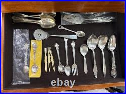 VTG GORHAM VIRGINIANA SILVERPLATE FLATWARE SET CHEST ROGERS ONEIDA EXTRAS 90+set