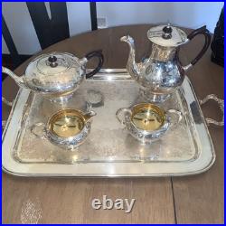 VTG Marlboro Silver Plate Coffee Tea Service & Wm A Rogers Serving Tray 5-Pc Set