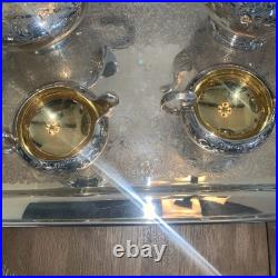 VTG Marlboro Silver Plate Coffee Tea Service & Wm A Rogers Serving Tray 5-Pc Set