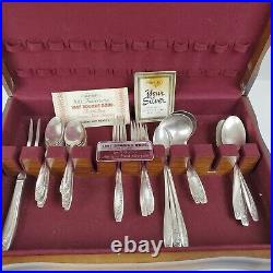 VTG Rogers Bros Silver Plate 1956 Spring Flower 37pc Silverware Flatware withChest