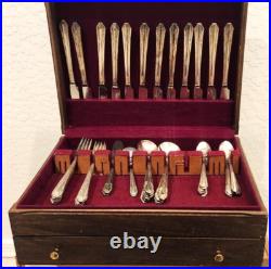VTG! Rogers & Bros XII Sectional Picardy Silver Plate Flatware & Wood Box 57 Pc VTG! Rogers & Bros XII Sectional Picardy Silver Plate Flatware & Wood Box 57 Pc