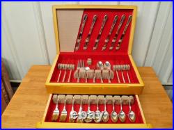 VTG WM ROGERS & SON 67 pc Silverplate Flatware set & Chest SPRING FLOWER PATTERN